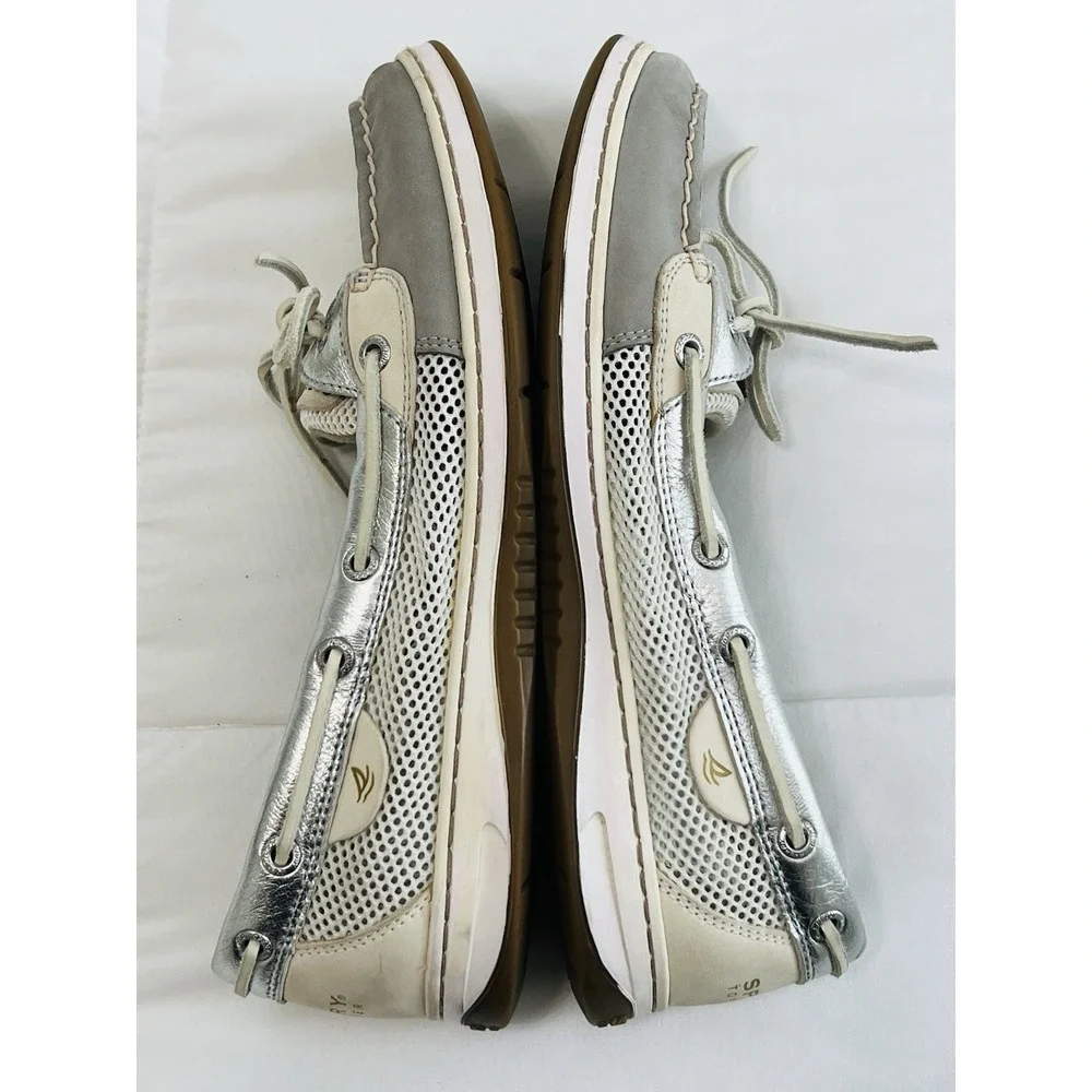Sperry Top Sider Angelfish Womens Boat Silver Leather Casual Shoes Loafers 10M‎